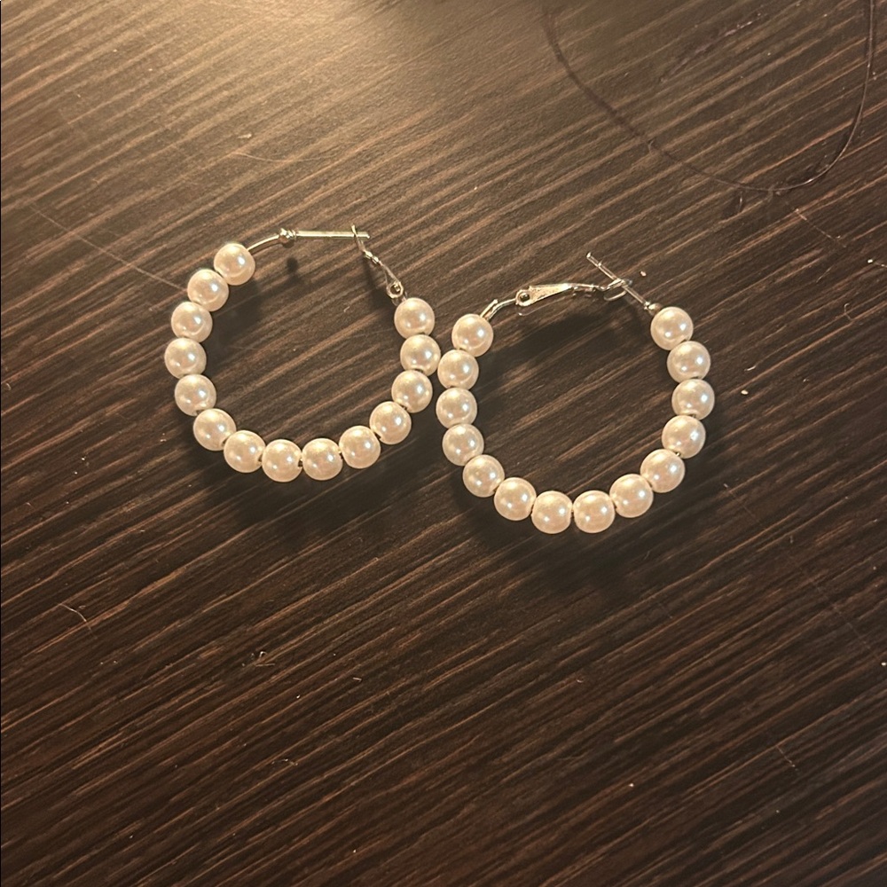 Elegant Pearl Hoop Earrings